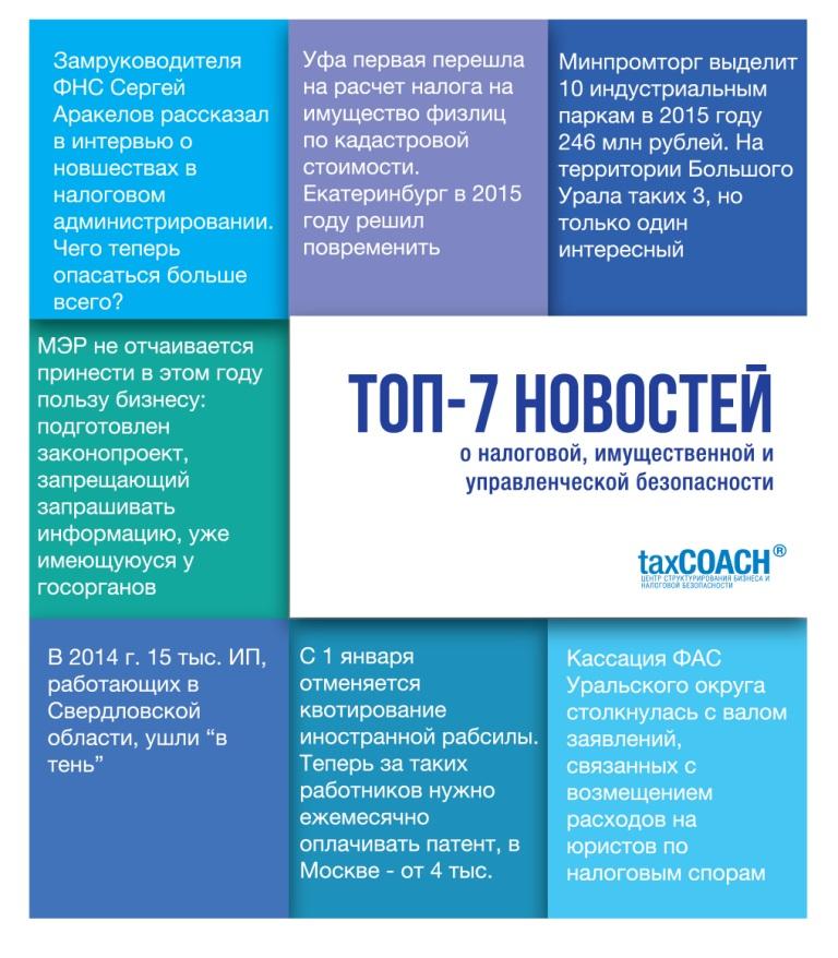 Топ-7 событий о налоговой, имущественной и управленческой безопасности среднего бизнеса с 25 ноября по 2 декабря 2014 года Топ-7 событий о налоговой, имущественной и управленческой безопасности среднего бизнеса с 25 ноября по 2 декабря 2014 года